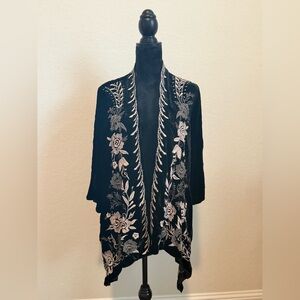 Johnny Was Black and White Floral Embroidered Kimono